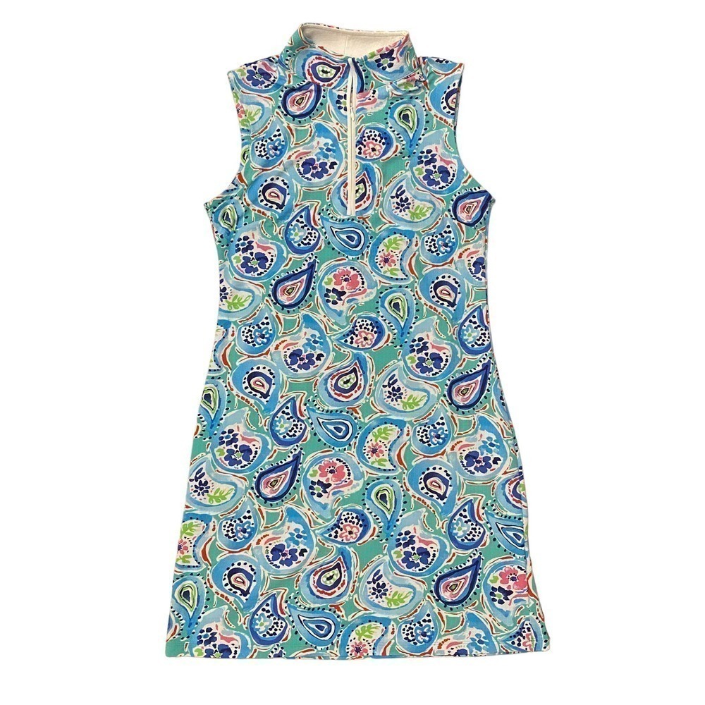 IBKUL Paisley Sarah Seafoam Blue Sleeveless Performance Dress Golf Swim Beach S